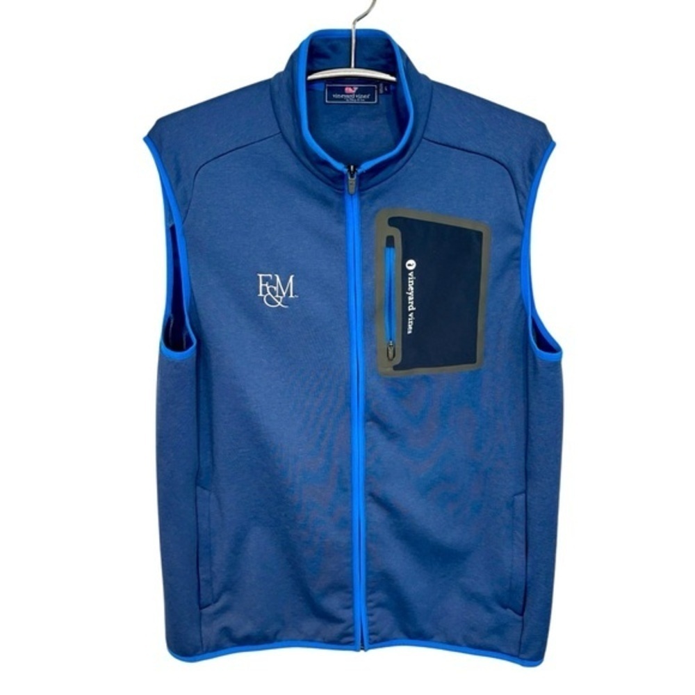 VINEYARD VINES 2-TONE BLUE MONOGRAMMED ZIPPER VEST, MENS SIZE L